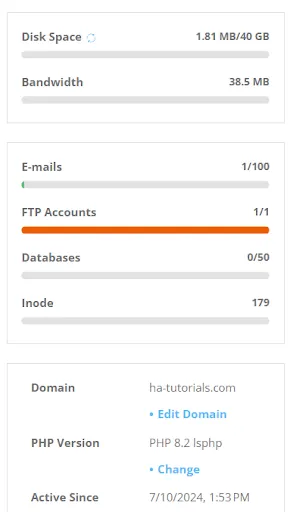 DirectAdmin sidebar stats