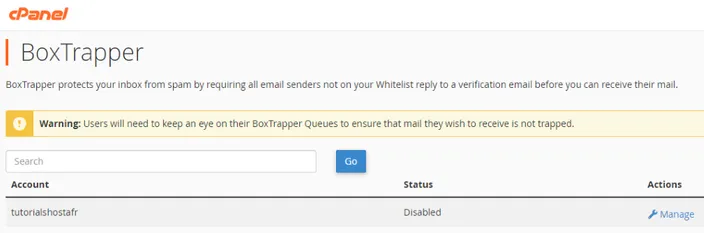 cPanel BoxTrapper