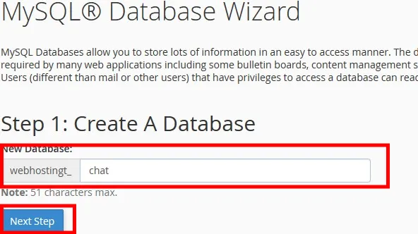 creating a mysql database in cpanel