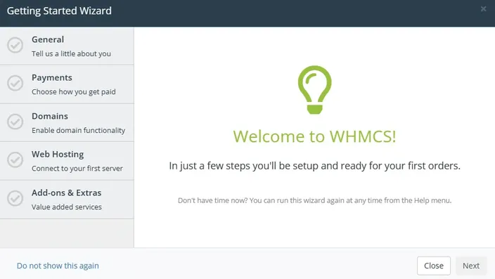 WHMCS setup wizard