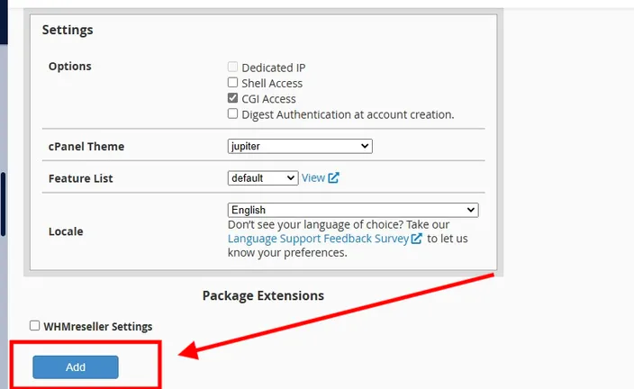 How to add hosting package in whm