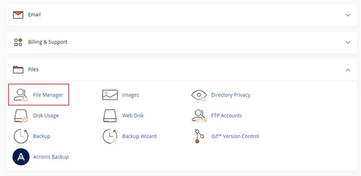 cPanel file manager location