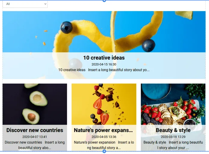The default blog element when added to a page on the Site Builder