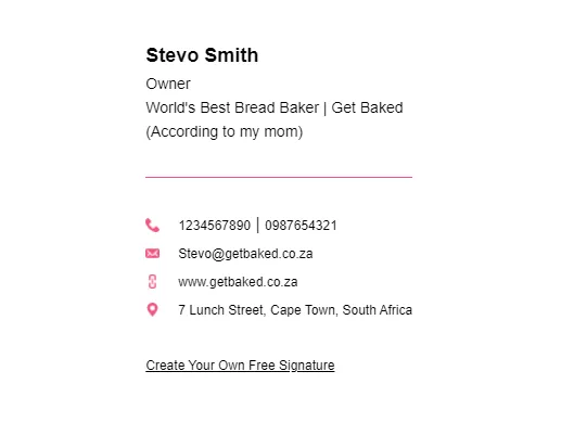An email signature created on Hubspot as a free marketing tool