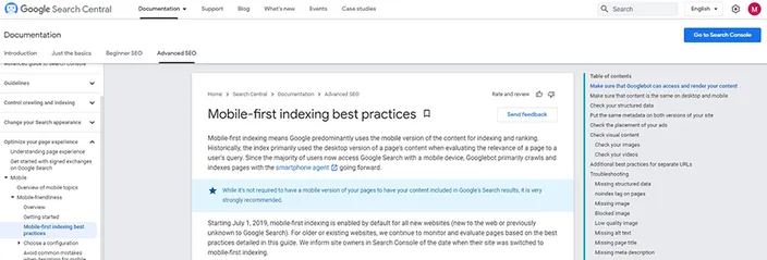 google mobile-first indexing best practices