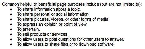 Helpful page purposes as set out by Google