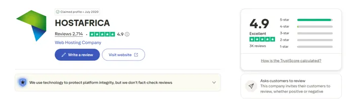 HostAfrica Trustpilot rating