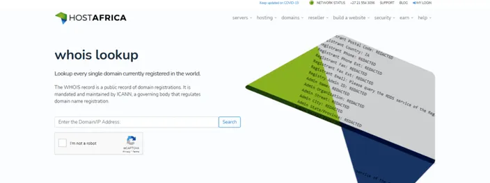 HostAfrica's Whois lookup tool