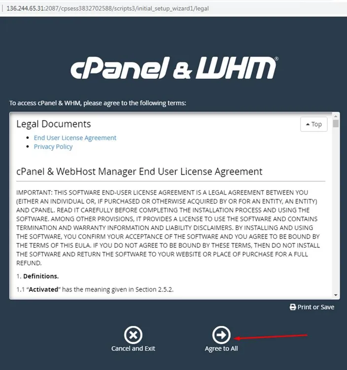 cpanel setup wizard screenshot