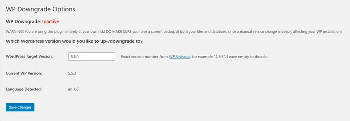 Type in the WordPress target version.