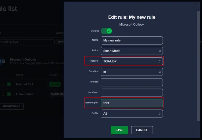 AVG Microsoft Outlook new rule