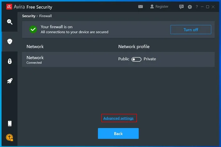 Avira firewall advanced settings