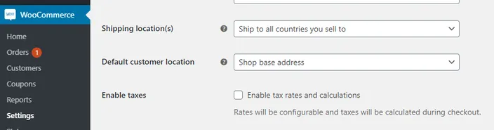 screenshot WooCommerce Settings - enable taxes