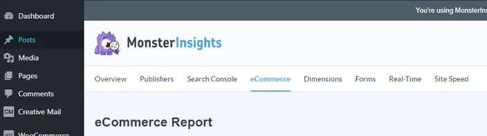 screenshot MonsterInsights eCommerce reports