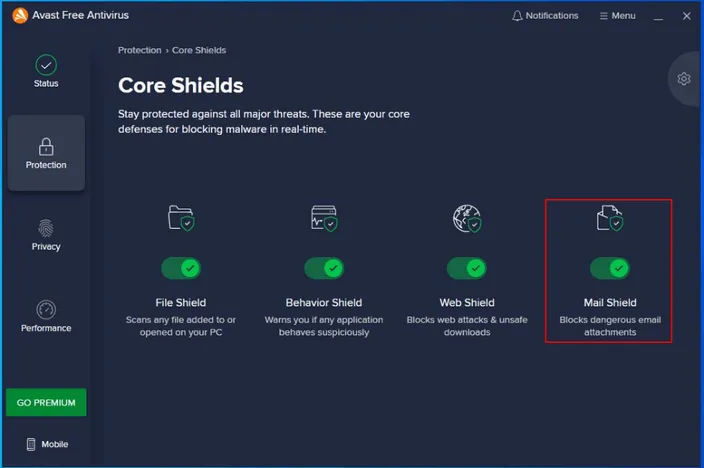 Avast mail shield toggle