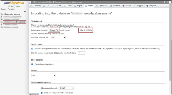 importing database in phpmyadmin