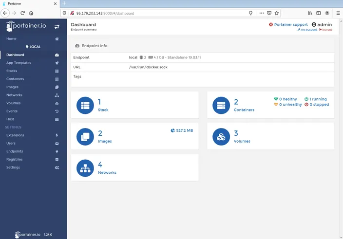 portainer dashboard