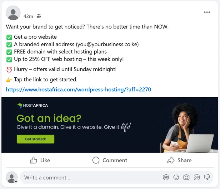 sample facebook post