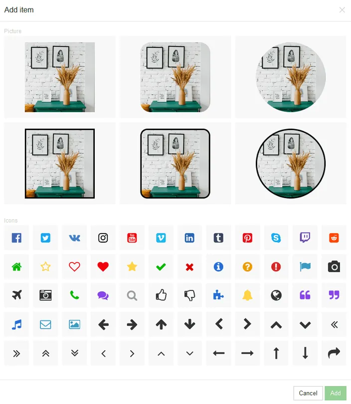 Different ways to style and present pictures in website builder