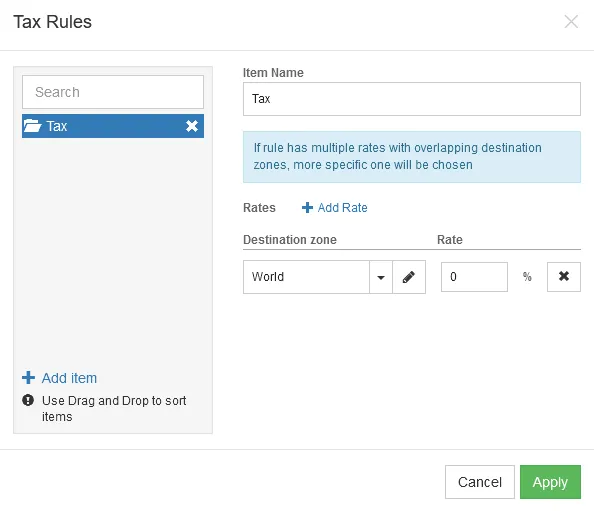 This window lets you edit the tax rules or rates for your products