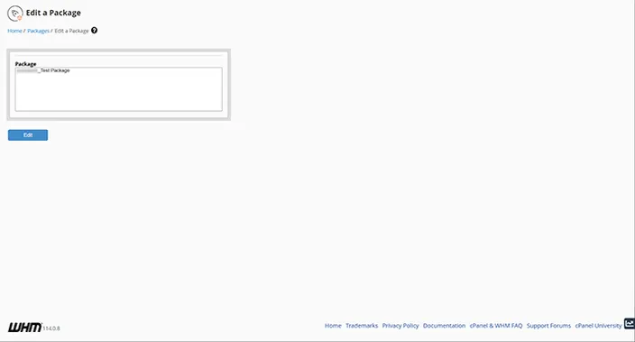 WHM Edit a Package Dashboard