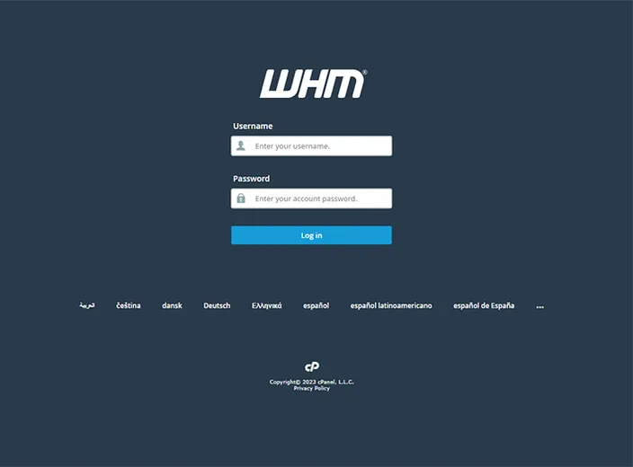 whm login screen