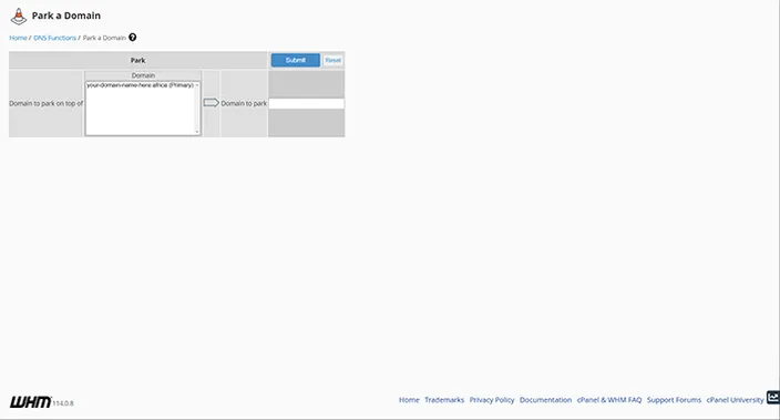 WHM Park a Domain Dashboard