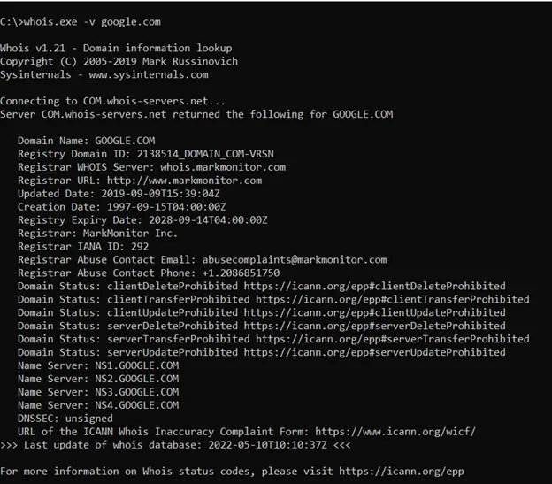 whois windows output