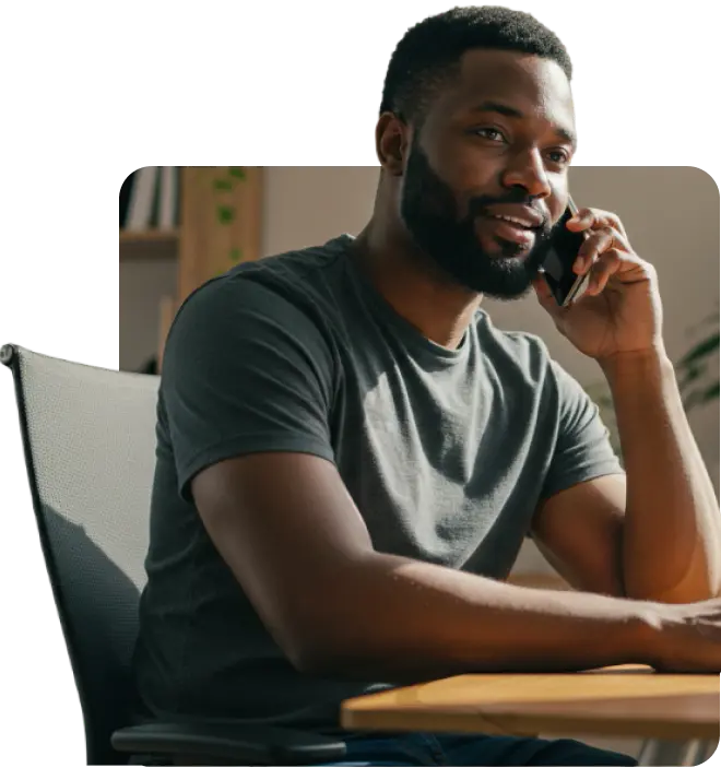 man on the phone with customer support