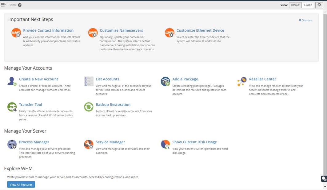 cpanel features screen