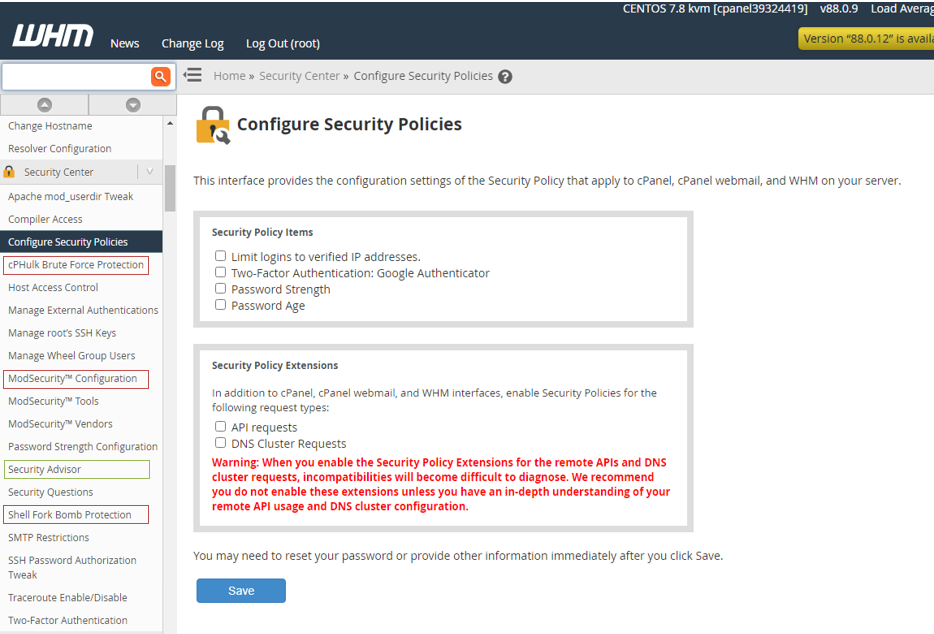 configure security policies