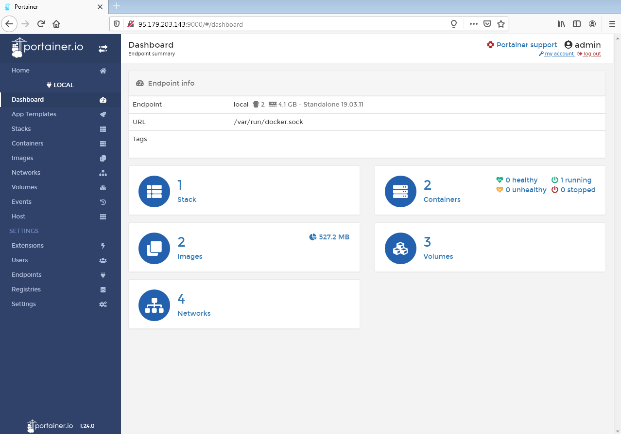 portainer dashboard