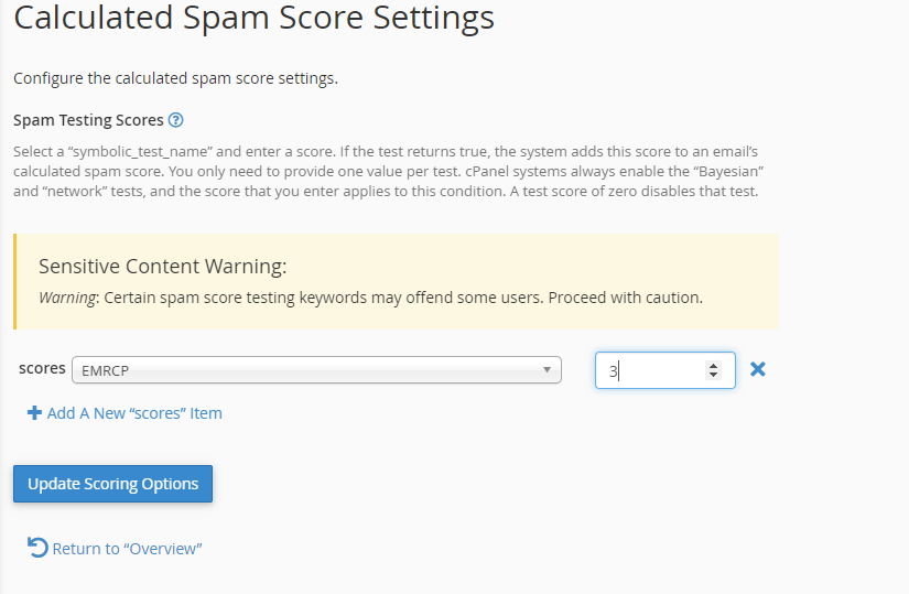To change scores associated with different tests, you can change the calculated spam score settings.