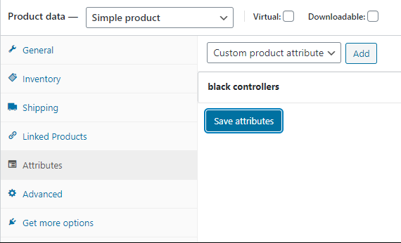 screenshot WooCommerce Product data Attributes form
