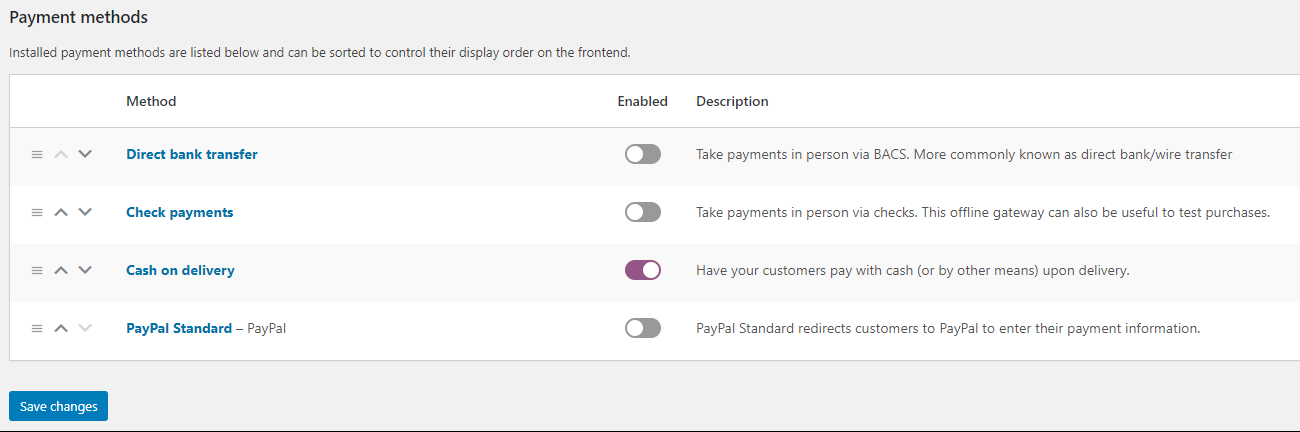 screenshot WooCommerce payment settings