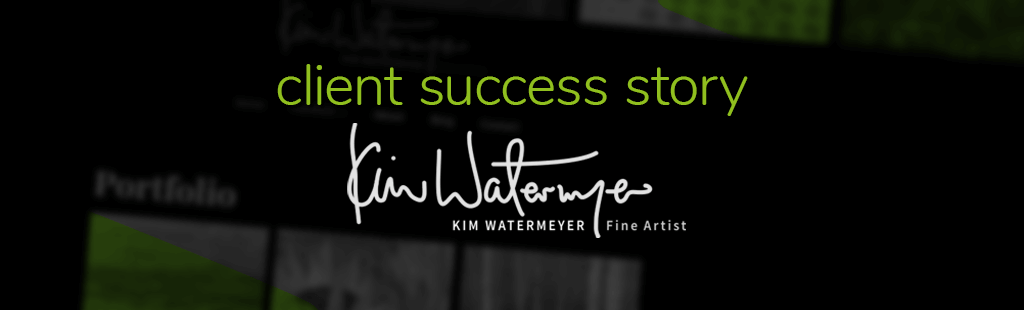 Client success story above Kim Watermeyer logo on black and green background