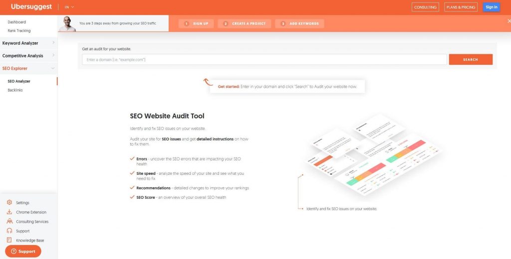 Ubersuggest SEO Website Audit Tool
