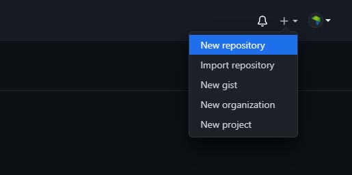 GitHub menu dropdown showing options for New Repository