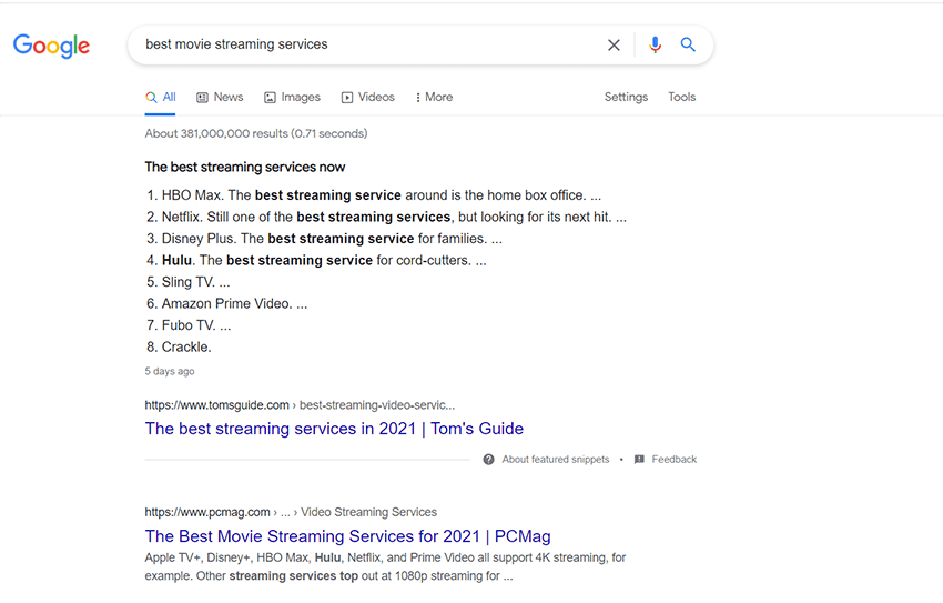 google search results commercial query