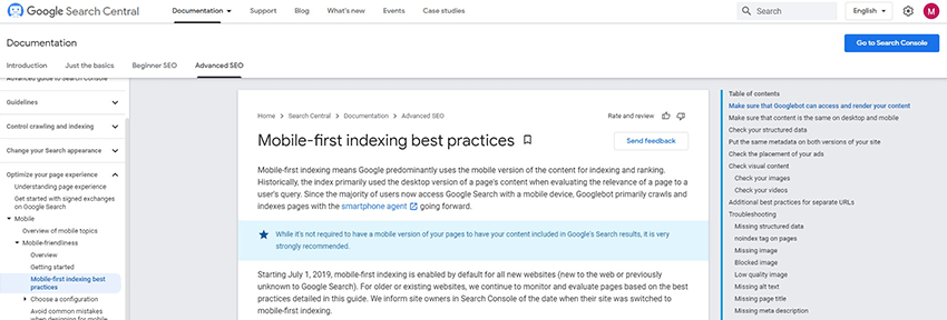 google mobile-first indexing best practices