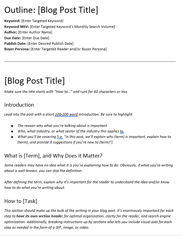 A Hubspot blog post template showing how to structure a post