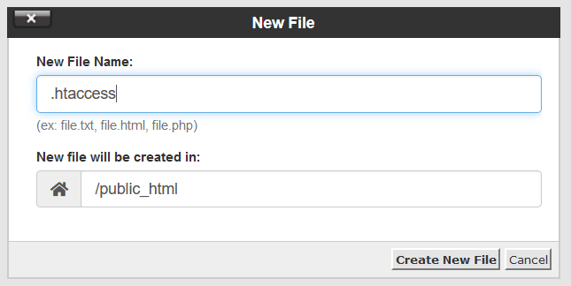cPanel create new .htaccess file in public_html folder