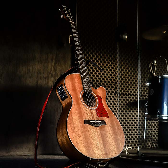 an acoustic guitar on a stand